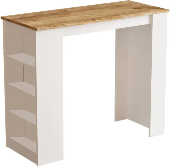 NORDVÄRK ST1 baaripöytä, 3 hyllyllä - valkoinen ja luonnonvärinen melamiini (120x51,6)
